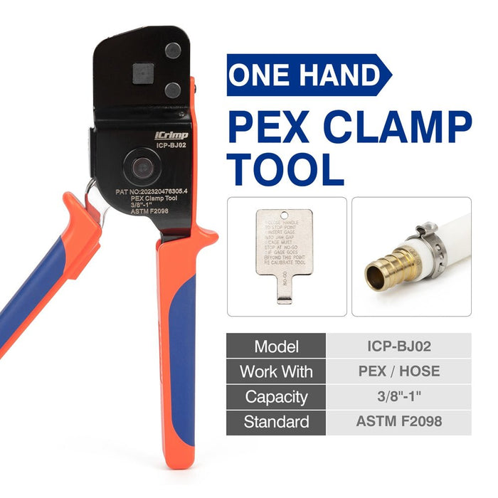 ICP-BJ02 PEX Clamp Cinch Tool, One Handed PEX Crimping Tool for Pinching 3/8-in, 1/2-in, 3/4-in, 1-in PEX Clamp Rings, Patented