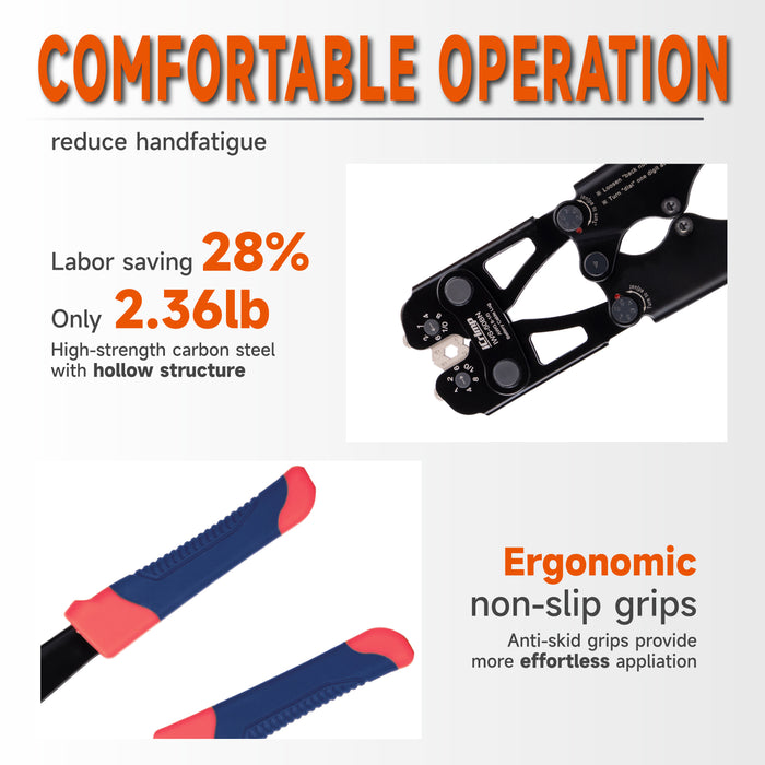 IWS-50BN Battery Cable Lug Crimping Tool for 8, 6, 4, 2, 1, 1/0 AWG Copper Cable Lugs, Battery Terminal Crimper