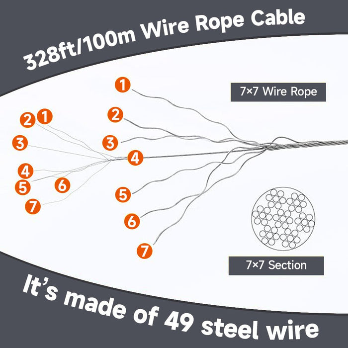 CWR1522 328ft Wire Rope Crimping Tool Kit, Stainless Steel Wire Rope Cable with Aluminum Crimping Sleeves and Stainless Steel Thimbles