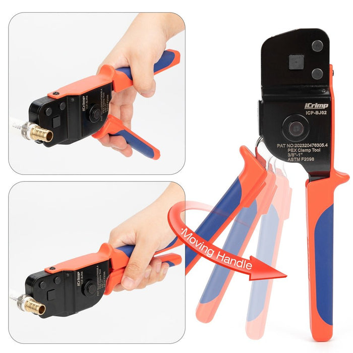 ICP-BJ02 PEX Clamp Cinch Tool, One Handed PEX Crimping Tool for Pinching 3/8-in, 1/2-in, 3/4-in, 1-in PEX Clamp Rings, Patented