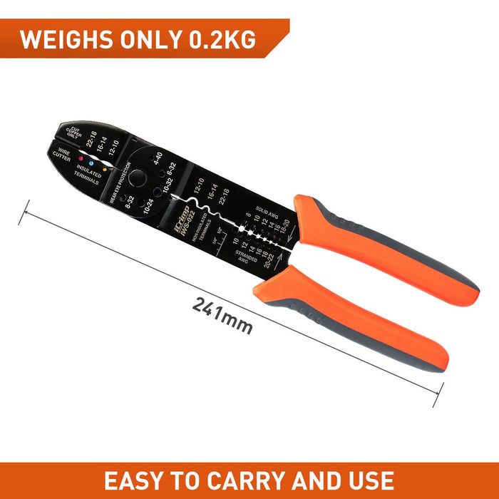 IWS-022 Outil multifonction 5 en 1, dénudeur de fil, coupe-fil, sertisseuse pour bornes isolées et non isolées AWG22-10