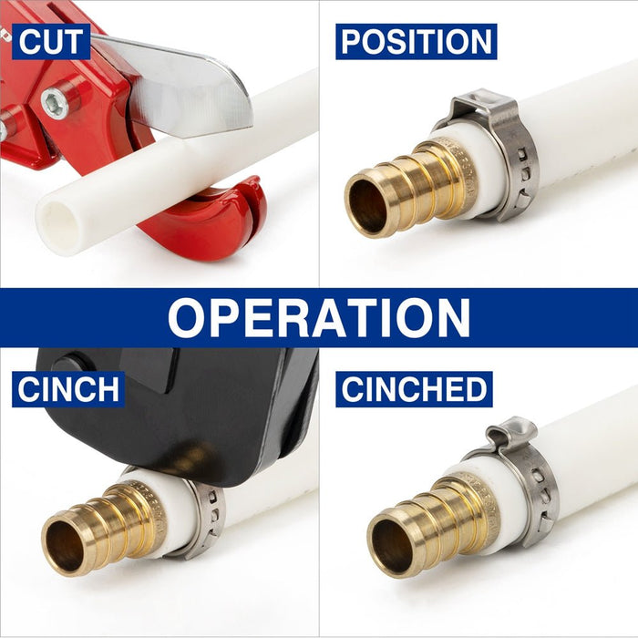 ICP-BJ02 PEX Clamp Cinch Tool, One Handed PEX Crimping Tool for Pinching 3/8-in, 1/2-in, 3/4-in, 1-in PEX Clamp Rings, Patented