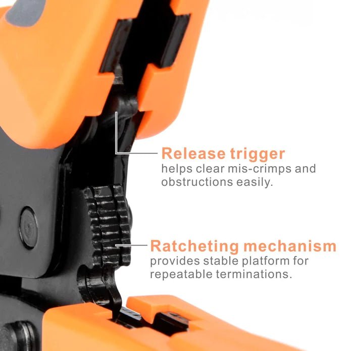 Release trigger and Ratcheting mechanism of Pin Crimping Tools