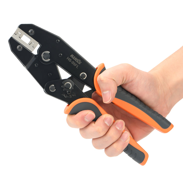 HS-05FL L-Shaped Elbow 4.8/6.3 Flag Type Wire Crimper, Insert Spring Bare Terminal Crimping Pliers