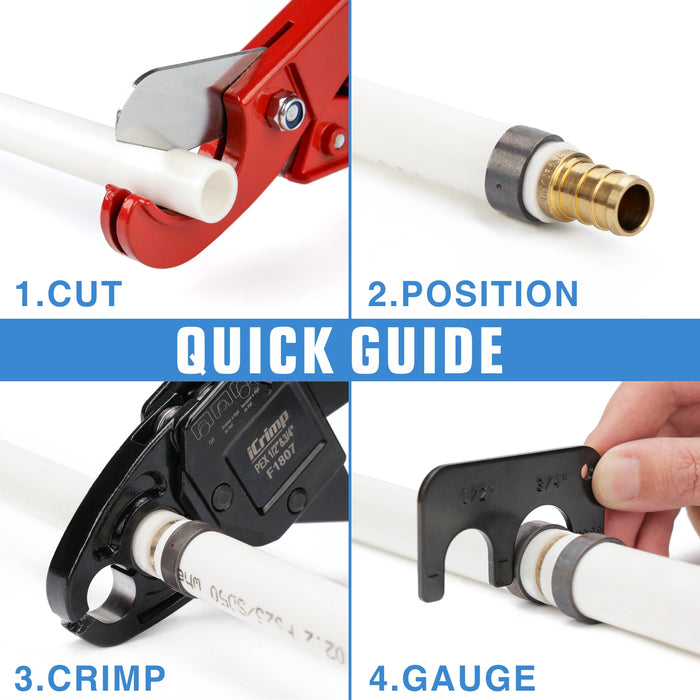 ICP-1234AH Kit d'outils de sertissage PEX double taille pour anneaux de sertissage en cuivre 1/2" et 3/4", avec outil de retrait PEX et coupeur