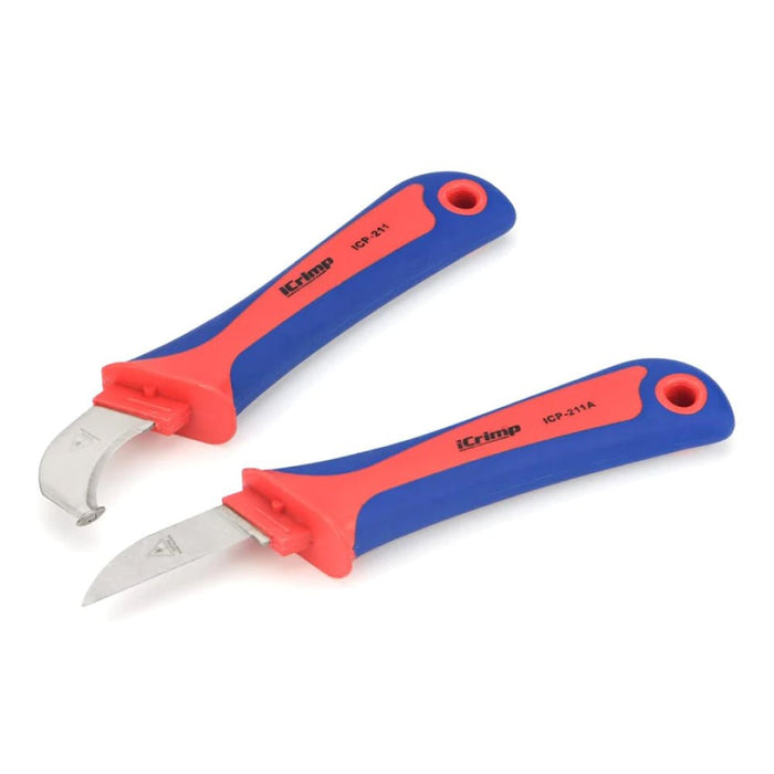 ICP-211 ICP-211A Utility Knife for Cable Skinning, Wire Insulation Dismantling Knife, 2-Pack Insulated Electricians Cable Stripping Knives, Fixed Blade