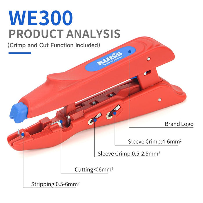 IWE-300 Multifunctional Insulated Stripper Stripping and Crimping with one tool  Stripping from 20-10 AWG (0.5 to 6.0 mm²)