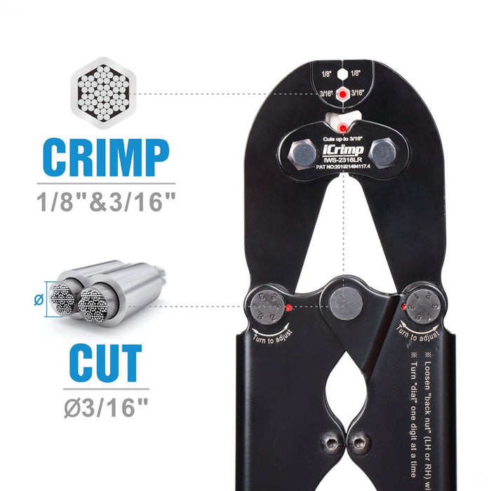 IWS-2316LR 22 Inch Stainless Steel Swage Stud Crimper for 1/8" to 3/16" Stainless Steel Wire Rope Tensioners