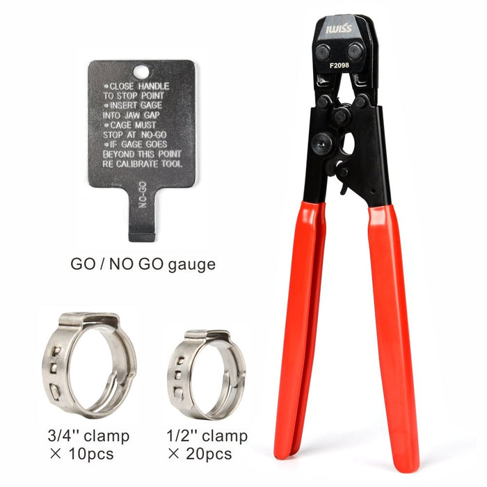 KG-1096 KIT PEX Pipe Clamp Cinch Tool Crimping Tool for Stainless Steel Clamps from 3/8-inch to 1-inch with 1/2-inch 20PCS and 3/4-inch 10PCS SS PEX Clamps