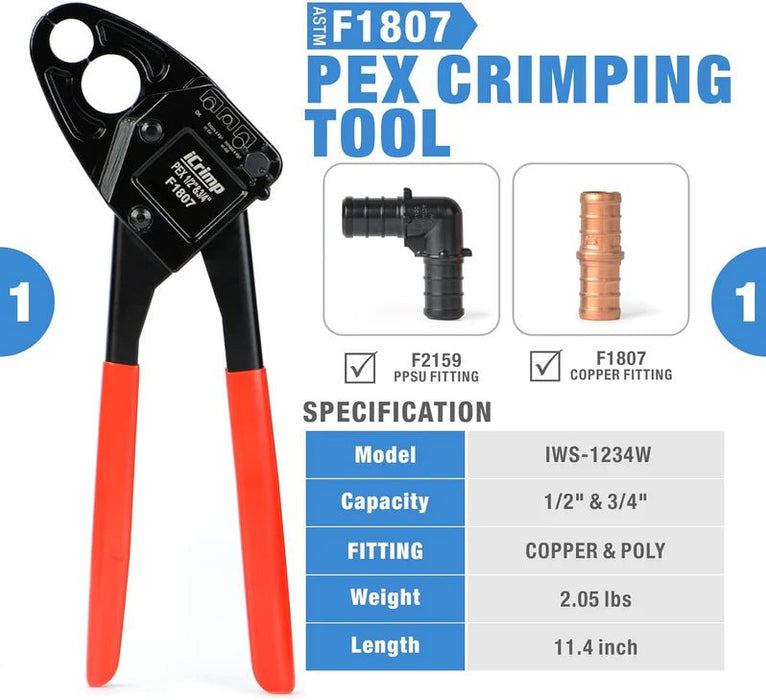 IWS-1234W 1/2"&3/4" Angel Combo PEX Pipe Crimping Tool