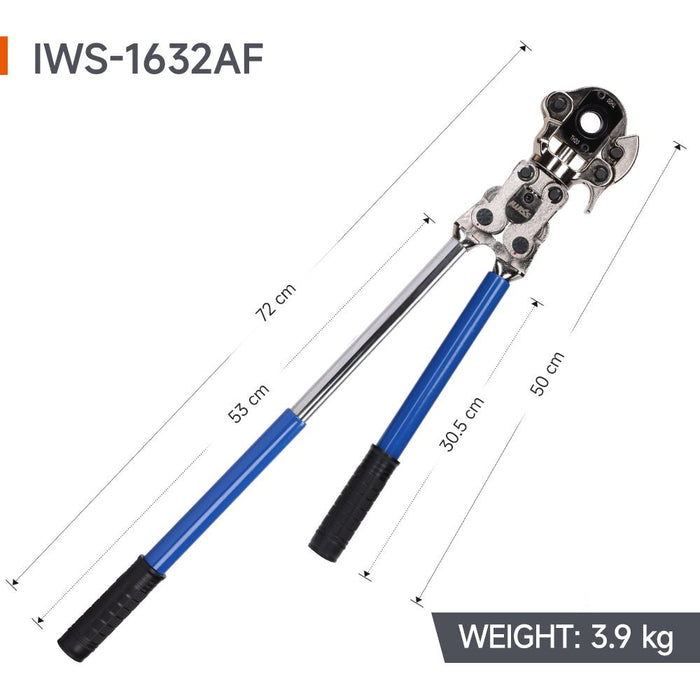 IWS-1632AF Pince à sertir pour raccords Multicouches et PER avec poignée extensible et tête rotative（16,20,26,32mm）