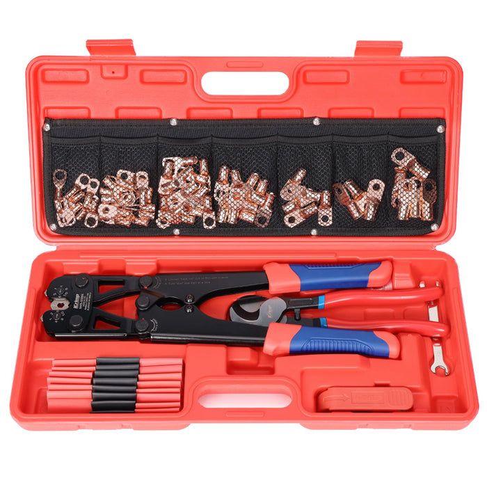 IWS-50BN Kit Battery Cable Lug Crimping Tool Kit for AWG 8-1/0 Electrical Lug with cable cutter & Stripper