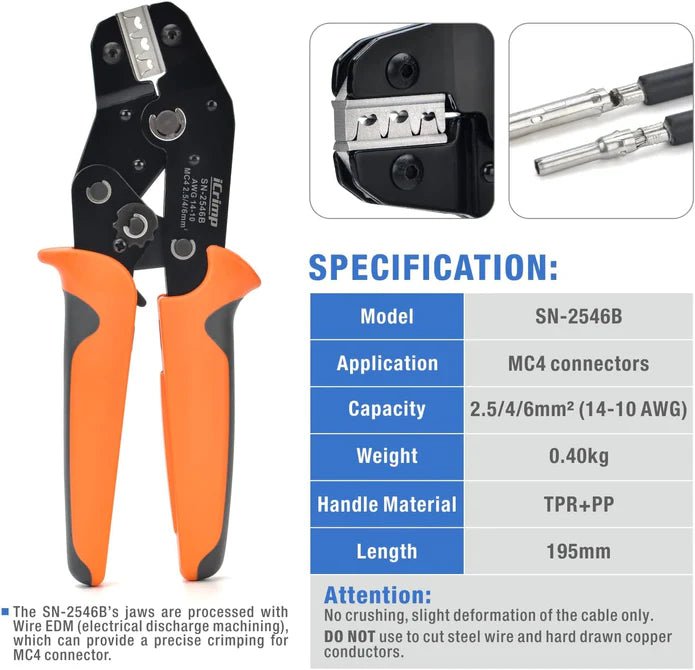 SN-2546B KIT Solar PV Cable Crimping Tool Kit for 2.5/4/6mm² with Stripper, Cutter, Solar Spanner and solar Connectors