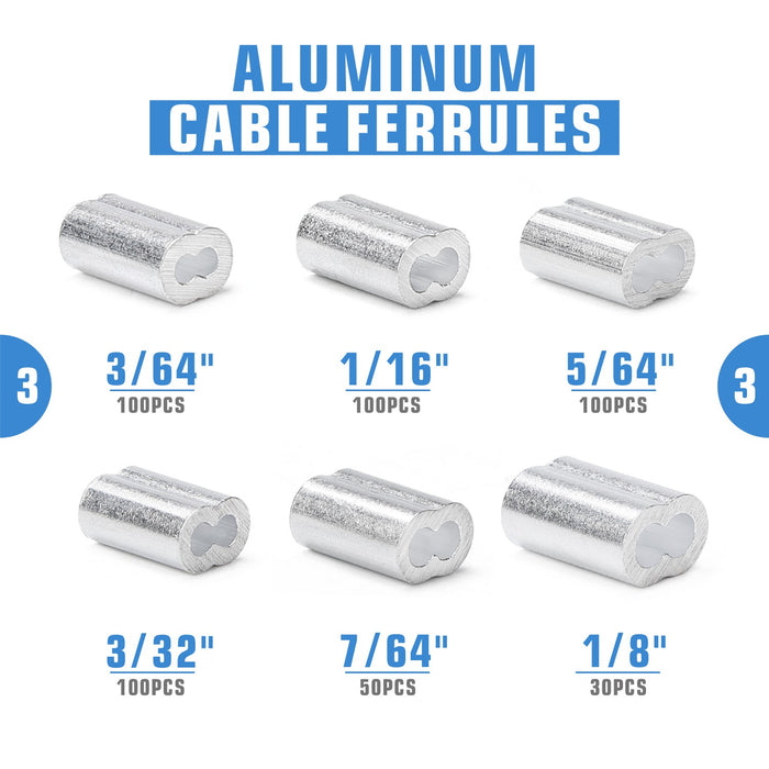 ICP-1608MTK Kit d'outils de sertissage de câbles métalliques avec presse-câble métallique, coupe-câble métallique et manchons à boucle en aluminium 3/64'',1/16'',5/64'', 3/32'',7/64'',1/8 ''