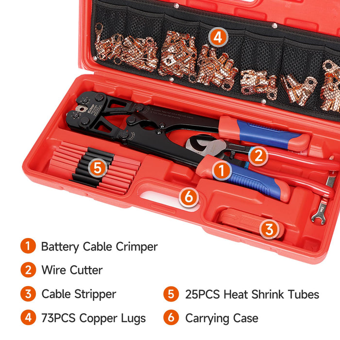 IWS-50BN Kit Battery Cable Lug Crimping Tool Kit for AWG 8-1/0 Electrical Lug with cable cutter & Stripper